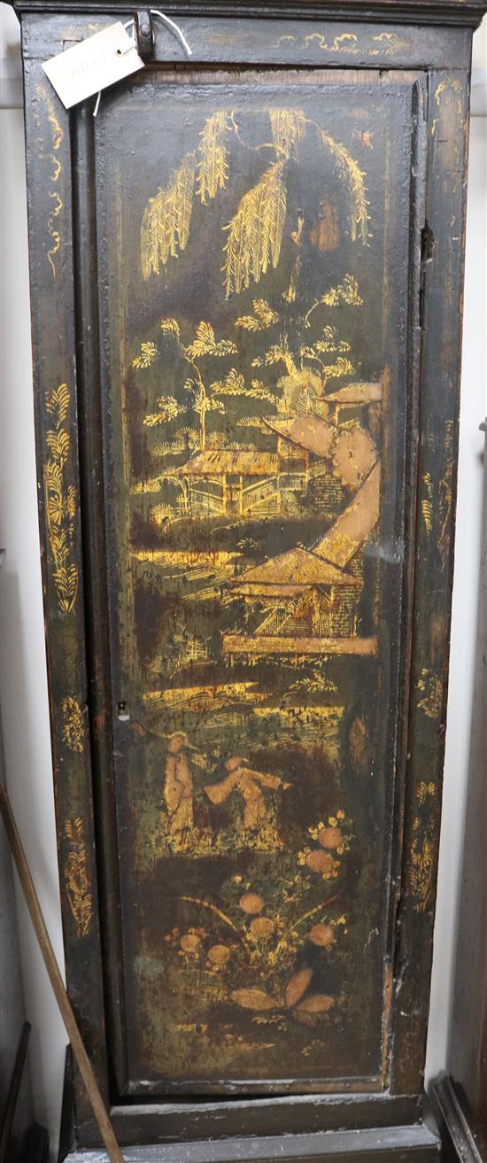 An 18th century black and gold lacquer eight day longcase clock, H.200cm